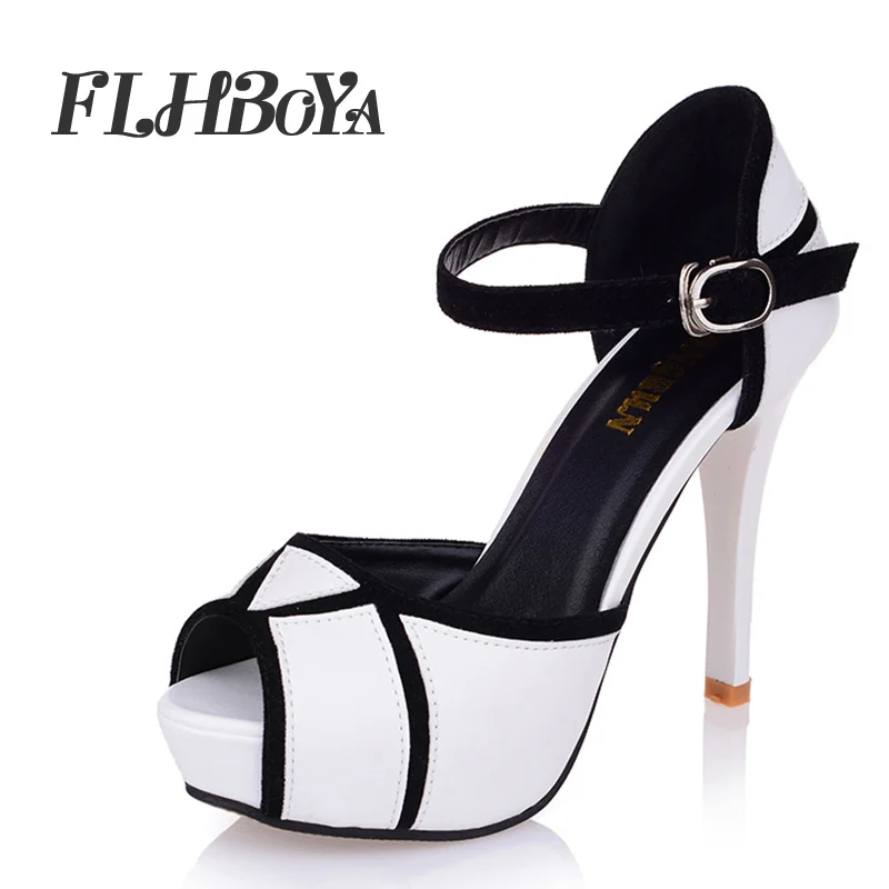 

2018 Summer Sexy Thin High Heels Platform Sandals Shoes for Women Girl Elegant Buckle Cover Heel Geometric Peep Toe Ladies Pumps