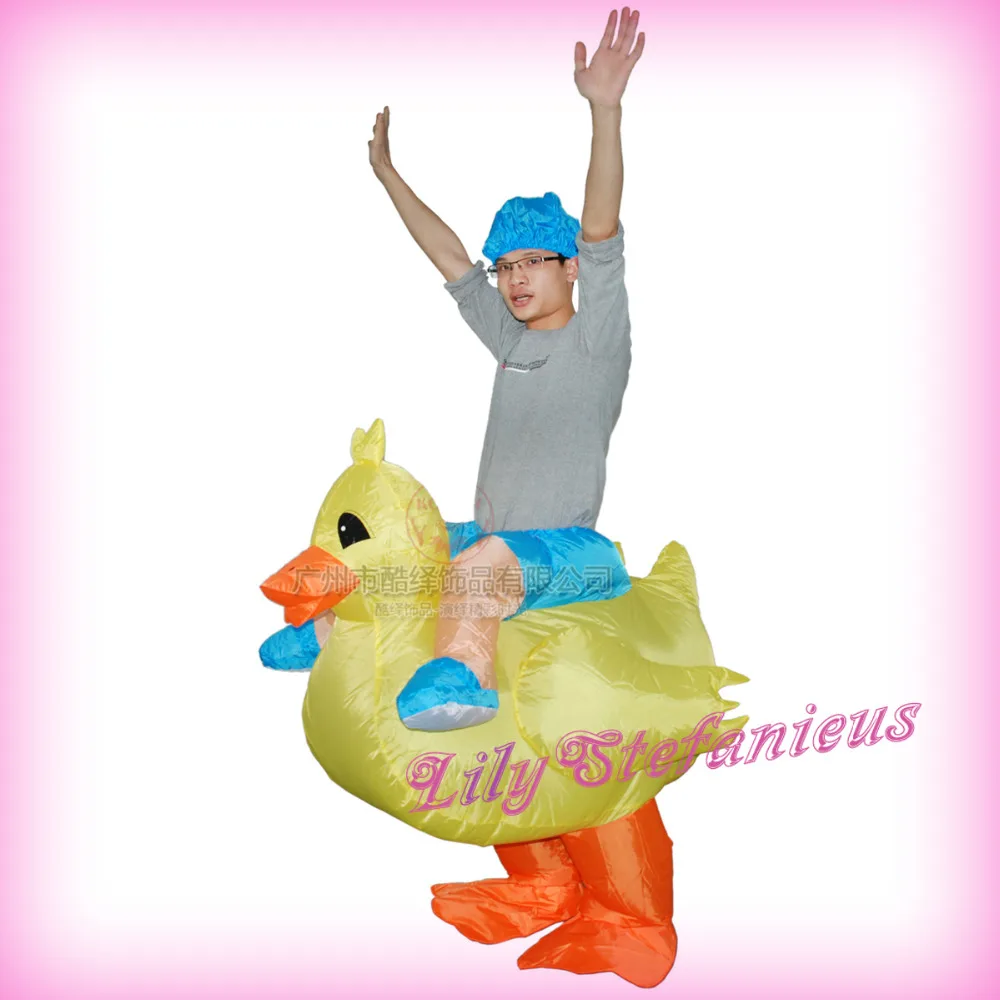 Adult Yellow Duck Riding Inflatable Jumpsuit Blow Up Walking Costume