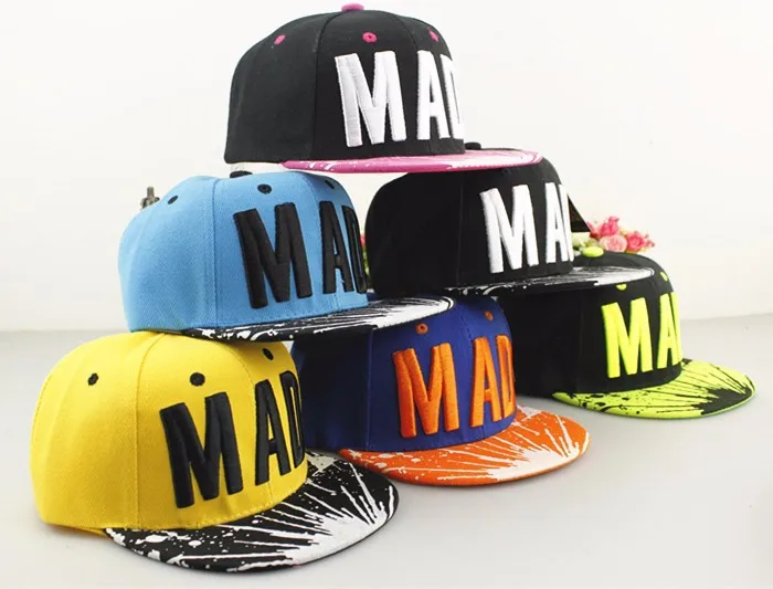 [Глава пчелы] Бейсбол Кепки Snapbacks Hat Casquette буквы MAD Gorras Дети плоские хип-хоп Кепки для для мальчиков и девочек