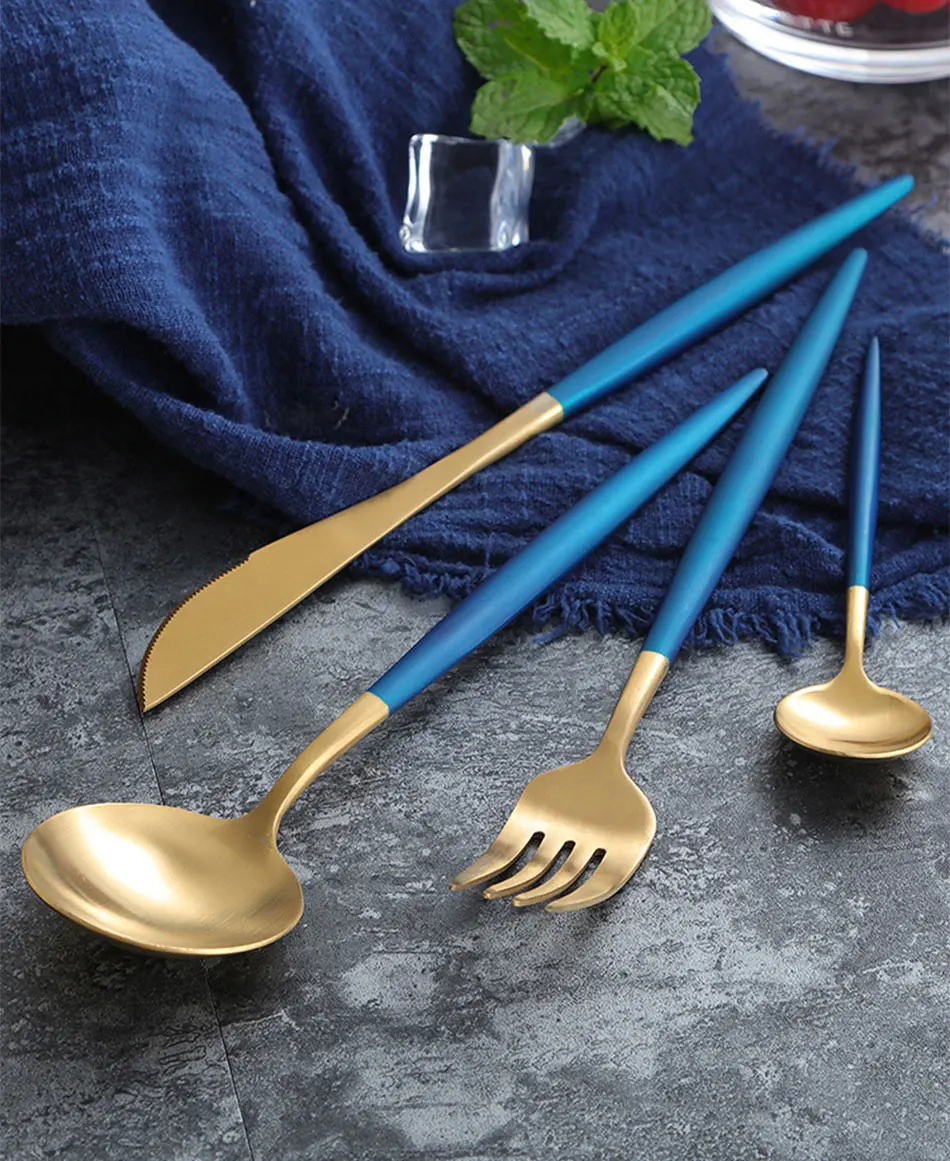 Luxury 304 Stainless Steel Tableware Set Black Rose Gold European Western Food Dinnerware Sets knife Forks Black Cutleries 4pc (19)