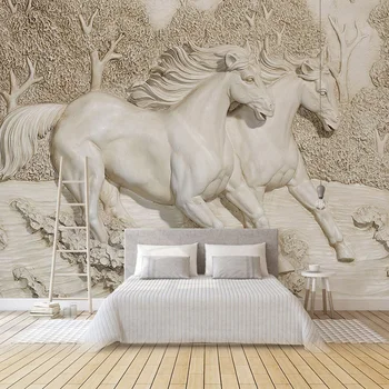 

Custom Any Size Mural Wallpaper 3D Embossed White Horse Wallpaper Living Room Bedroom Sofa TV Home Decoration Background Mural