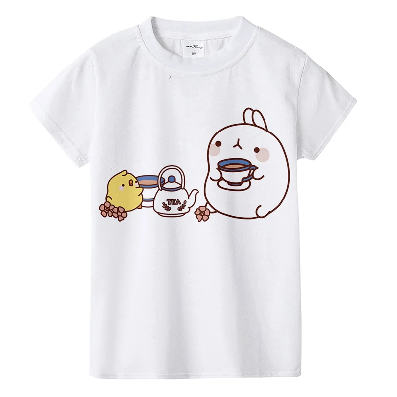 Мультфильм Molang Детская Хлопковая футболка для девочек милый зайчик с круглым вырезом Детские футболки Для детей, на лето короткий рукав - Цвет: DIY3
