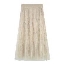 4 цвета Новое поступление высокая Талия Тюль сплайсинг Faldas Largas Elegantes плиссированная юбка для женщин