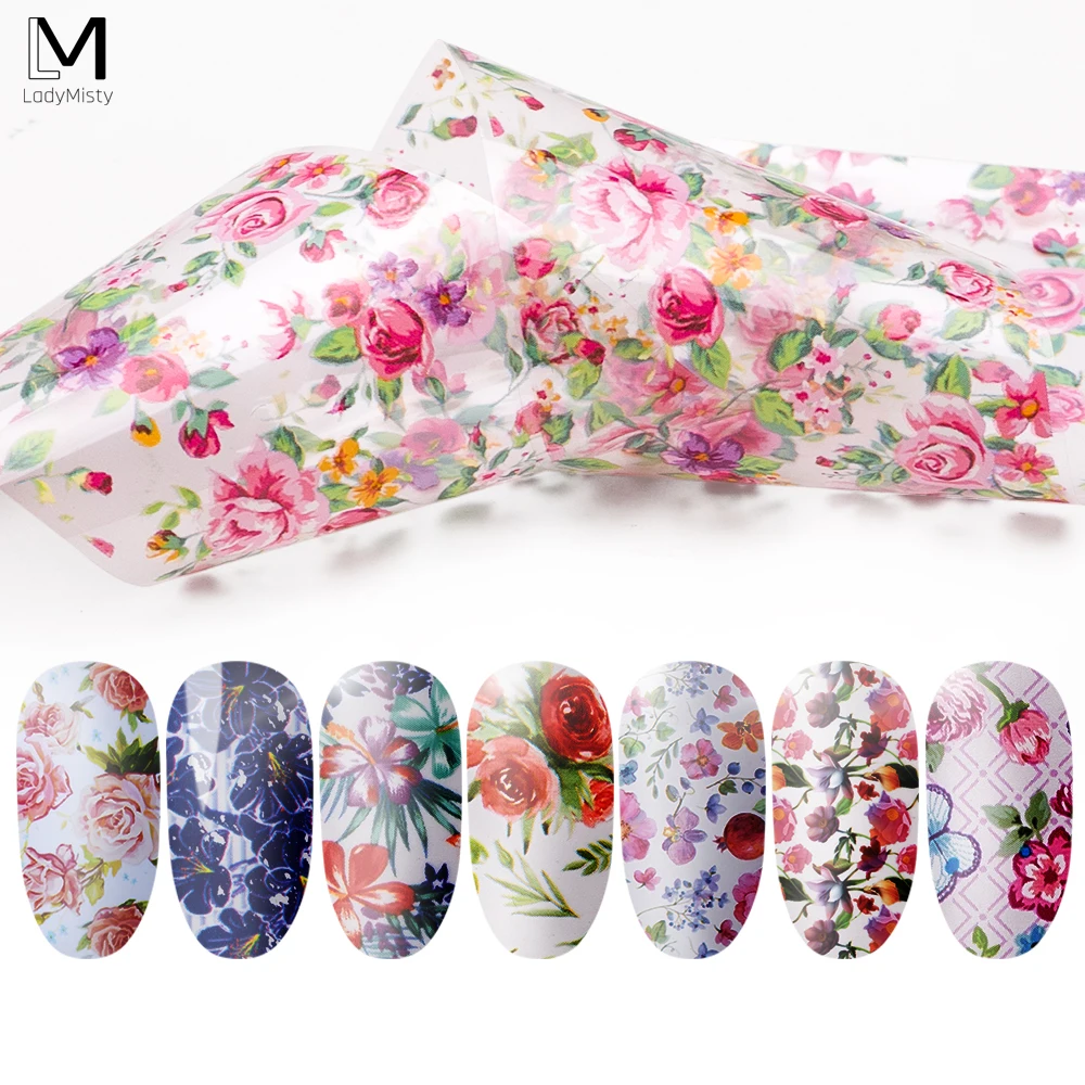 

10 pcs/set Mix Nail Art Holographic Foil Sticker Water Transfer Stickers for Nails Full Wraps Flower Series Nail Art Decals