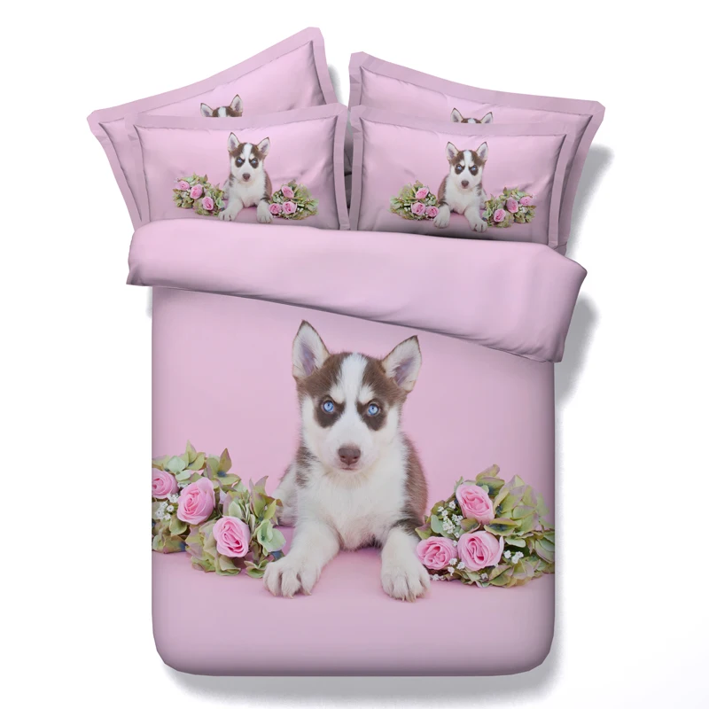 Buy 3D Dog print Bedding set Pink Rose quilt duvet cover bed sheet spread