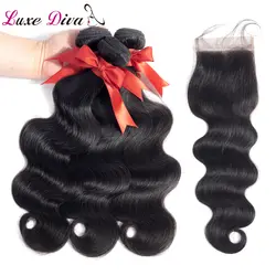 Luxe Diva волосы Малайзии средства ухода за кожей пучки волнистых волос с синтетическое закрытие волос человеческие 3 Связки с 4*4