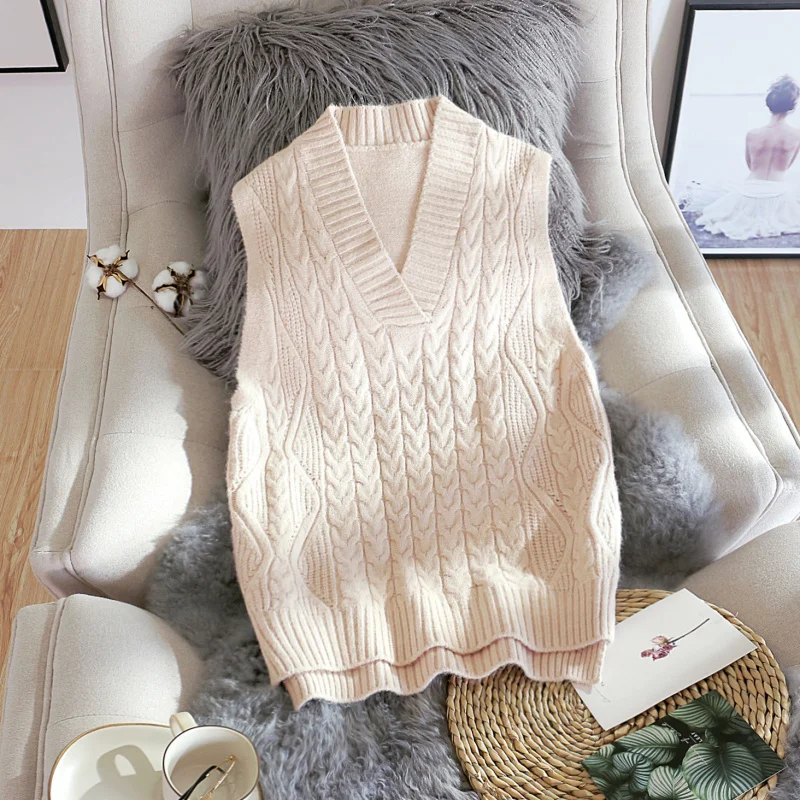 

2019 winter new knitted vest women solid short lady thicken warm elegant pullovers outwear tops