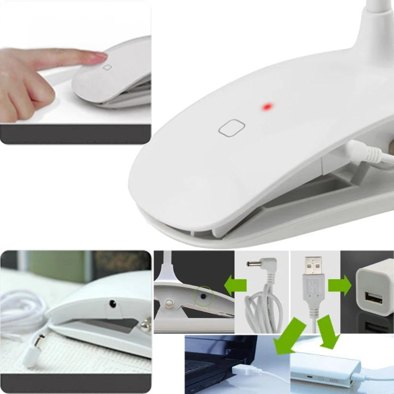  YAM ABS+LAS Flexible LED Reading Light Rechargeable Clip-on Bed Table Desk Lamp Study Beside LED La