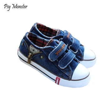 

2018 Kids Canvas Denim Shoes Boys Girls Casual Zipper Breathable Sneakers Shoes Little Children Jeans Students Shoes Size 19 37