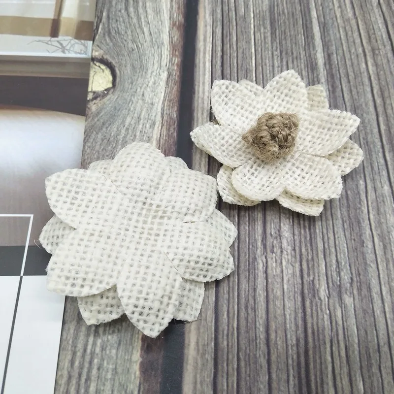 

1Pc Handmade Burlap Flowers Vintage hessian Jute Wedding Party Decoration Christmas Supplies Natural color Shabby Chic