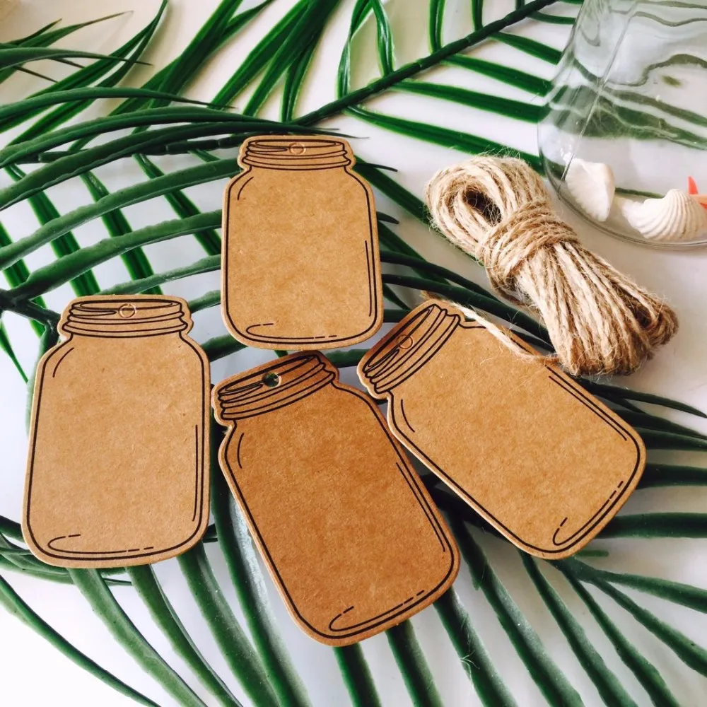 

100pcs/lot DIY Drift bottle Shape Kraft Gift tag with Hemp String for Birthday Wedding Party Paper Tag Price Label Hang Tag