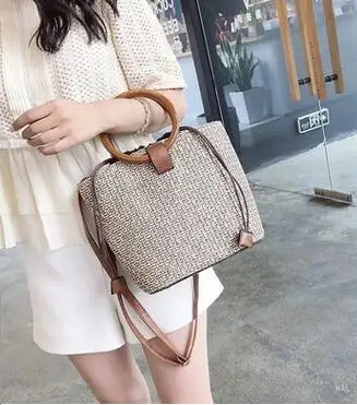 

2018 new simple retro ring handbag diagonal straw beach bag