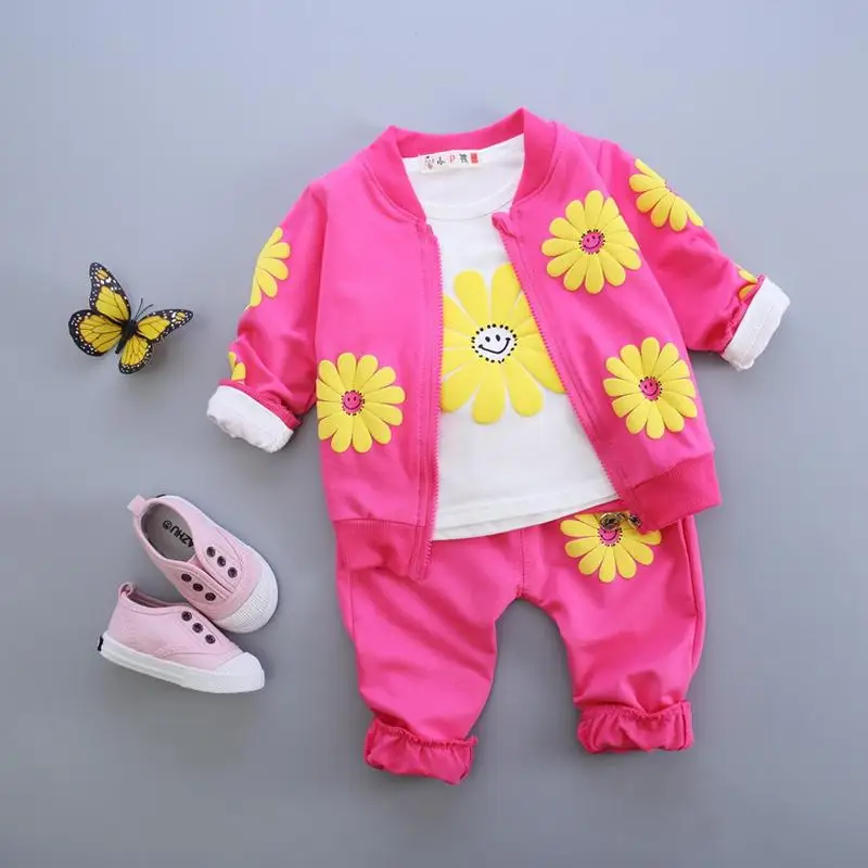 

1 2 3 4 Year Girls Clothing Set 2017 New Spring Autumn Casual Girls Clothes Coat Shirts Pants 3pcs/Set Kids Suits