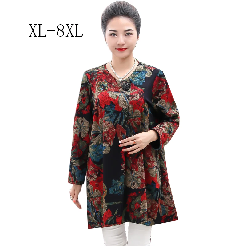 XL-8XL свободные топы с цветочным принтом Высокое качество весенние женские Ретро Винтажные женские футболки большого размера удобные топы