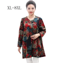 XL-8XL свободные топы с цветочным принтом Высокое качество весенние женские Ретро Винтажные женские футболки большого размера удобные топы