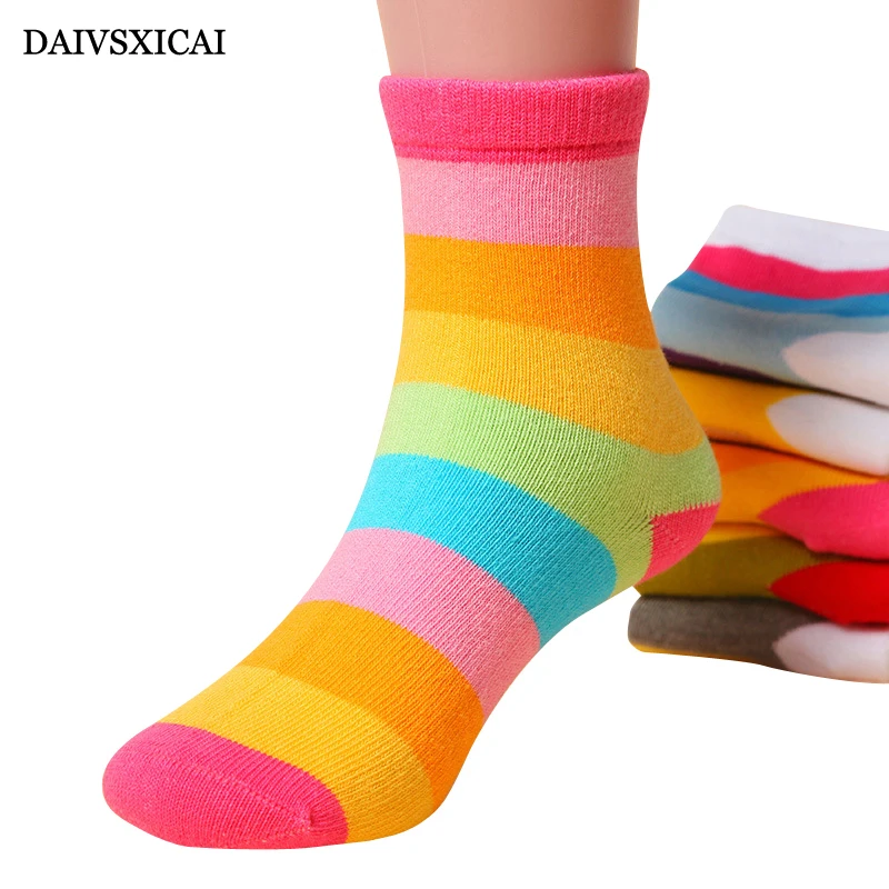 

Daivsxicai Winter Children Socks Rainbow Stripes Fashion Baby Tube Socks Comfortable Breathable Cotton Socks Kids 5pairs/lot