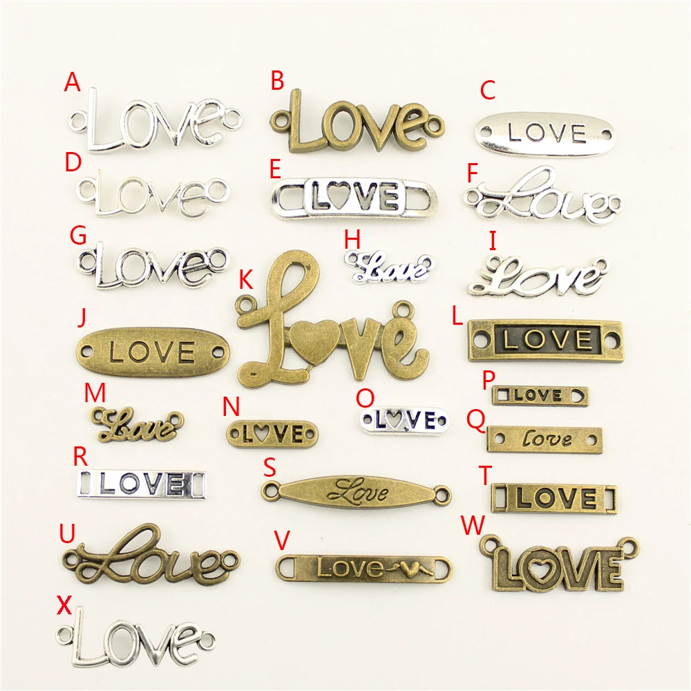 

3 Piece Love Text Tag Connector Charms Pendant For DIY Jewelry Making Handmade Bracelet Necklace Key Chain Bag Accessories M007