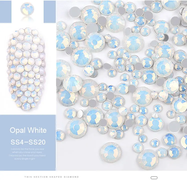1 упаковка, 350 шт, 1,6 мм-4,7 мм, Кристальные цветные драгоценные камни для ногтей, опал, стразы для дизайна ногтей, стеклянные камни с плоской задней поверхностью для самостоятельного изготовления, УФ-гель, 3D украшение для ногтей - Цвет: Opal White
