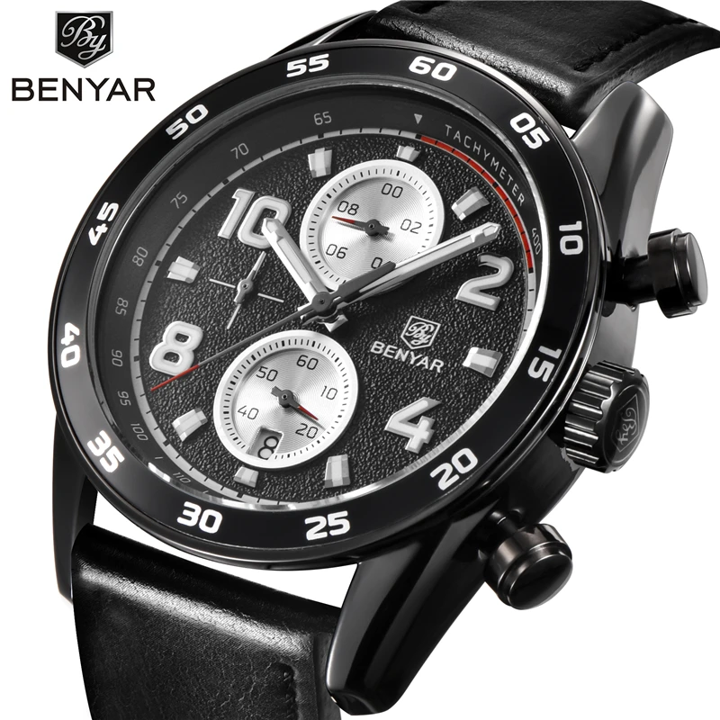 

BENYAR Luxury Brand Men Watch Sport Chronograph Stainless Steel Military Waterproof Business Quartz Watches Erkek Kol Saati