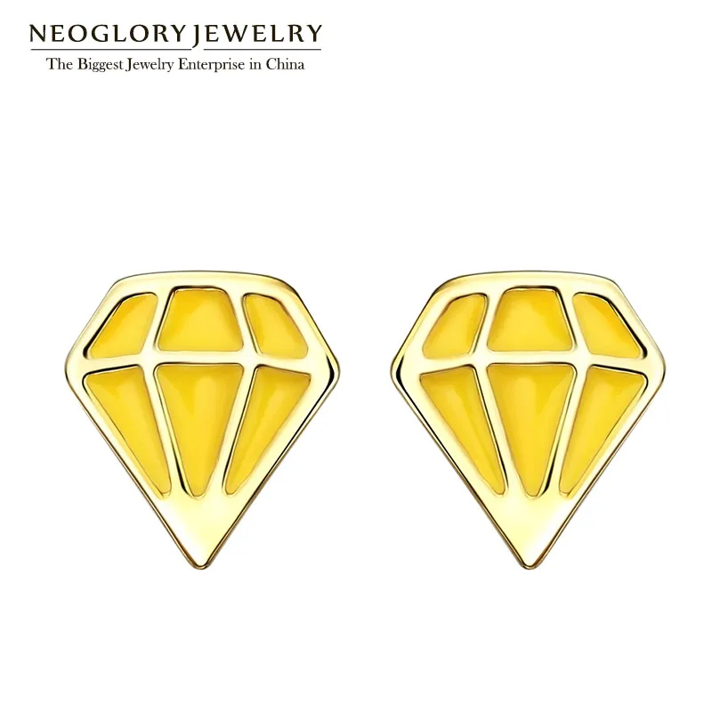 

Neoglory Light Yellow Gold Color Yellow Enamel Stoving Varnished Triangle Stud Earrings Gifts Party 2018 New Charm Jewelry