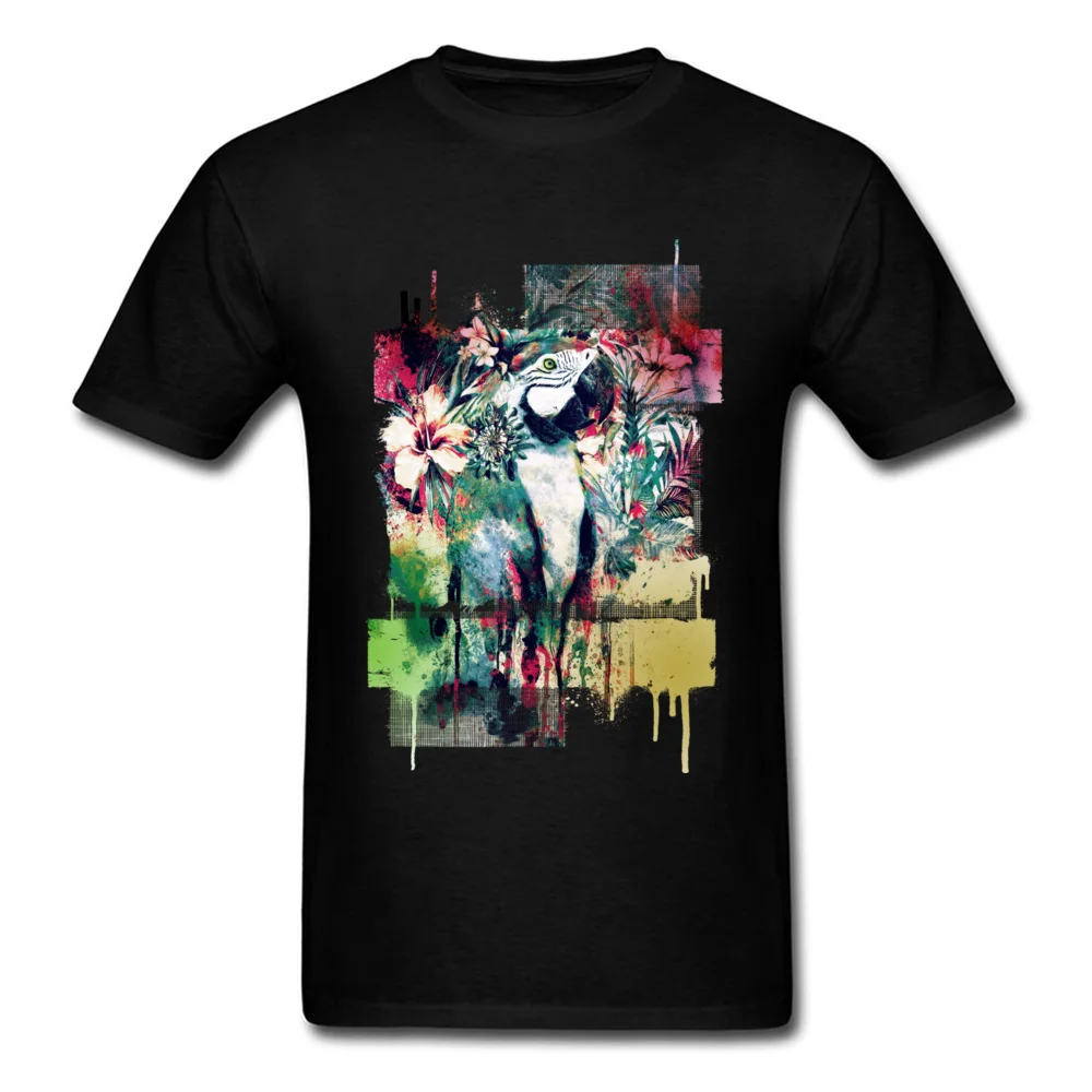 

Men Tshirt Vintage Black Shirts Graffiti Parrot 100% Cotton Youth T-shirts Personalized Top Company Custom Tees Art Designer