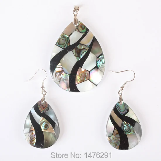 

Natural Abalone Shell Water Droplets Beads Pendant & Earring 1 Set