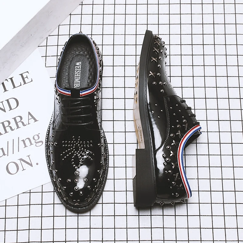 Luxe Rétro 2018 Robe Mariage Métal Bal Abeilles Chaussures Mâle De Designer Sapato Zapatos 01 Sociale Hommes Rivet Richelieus En 5AR3L4j
