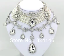 2016 European style Luxurious Macrame Rhinestone Bridal Jewelry Set Pearl Jewelry sets For Women Wedding jewelry