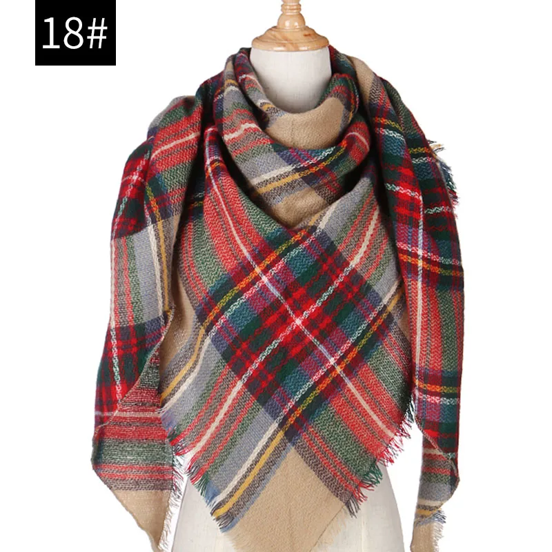 Высокое качество Зимний шарф Треугольная шотландская клетка дизайнерский шарф унисекс акриловые кашемировые базовые шали женские шарфы горячая распродажа - Цвет: color 18