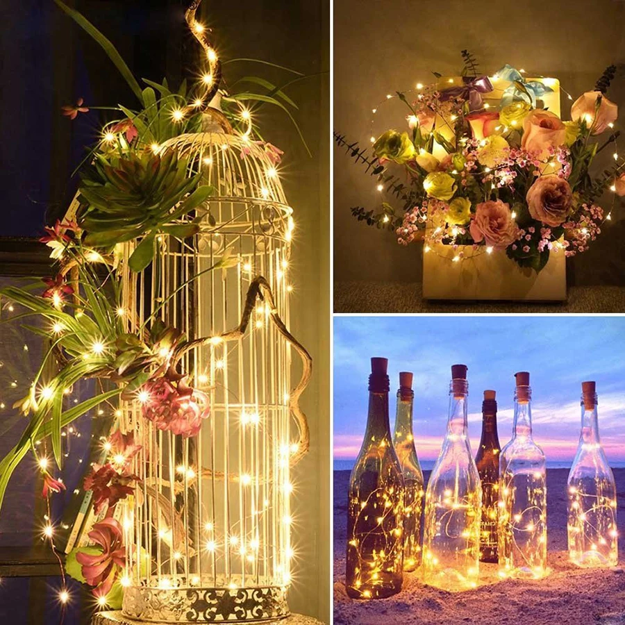 10 шт./лот, 75 см, 1 м, 2 м, светильники в форме винных бутылок, пробковая форма, медная проволока, светодиодная гирлянда, сказочный светильник для праздника, рождественской вечеринки, декоративный светильник s