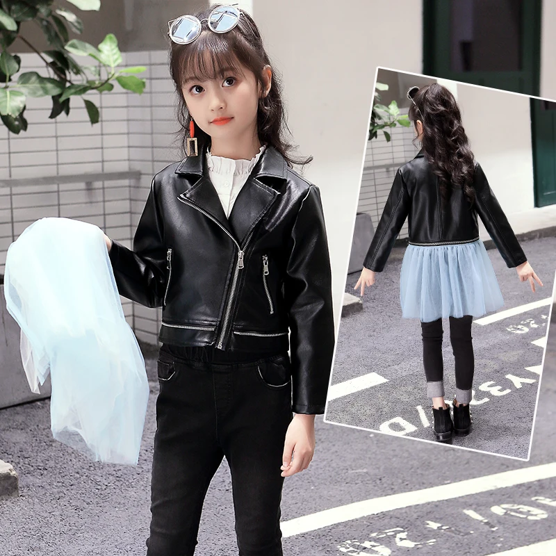 2018 autumn winter hot children PU jacket, 3 13 year old fashion short ...