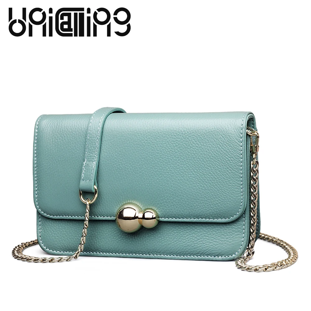 

UniCalling Genuine leather shoulder bags mini Simple leisure solid color All-match Chain small crossbody bags for women