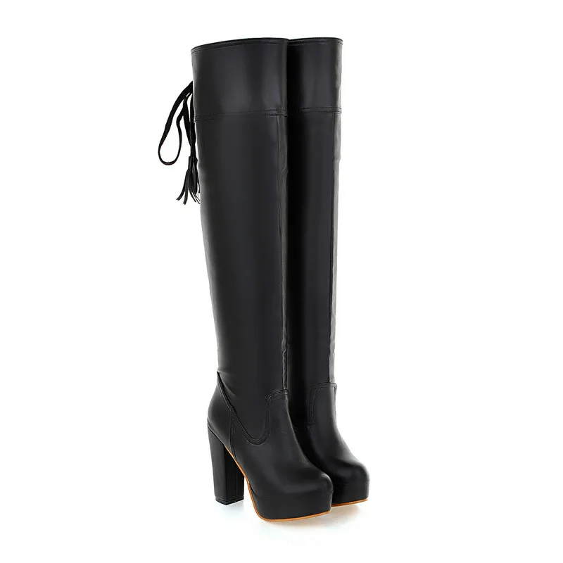 Hiver De Talon À Bottes Hauteur Femmes Noir Genou Chaussures Mode Hauts Épais Sexy Automne Talons Du BgdqB