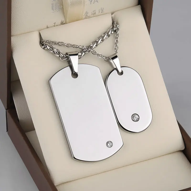 Новая мода индивидуальные серебряные тона карбида вольфрама Dog Tag подвески ожерелья для мужчин и женщин лазерная гравировка буквы или фото