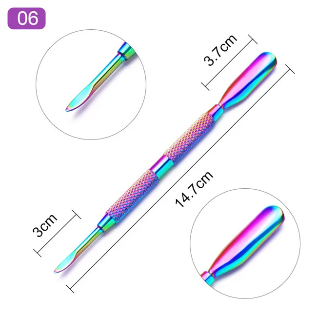 LILYCUTE двусторонний Толкатель для кутикулы ногтей из радужной нержавеющей стали очиститель для удаления омертвевшей кожи Маникюр Педикюр Инструменты для ухода за ногтями - Цвет: Rainbow6