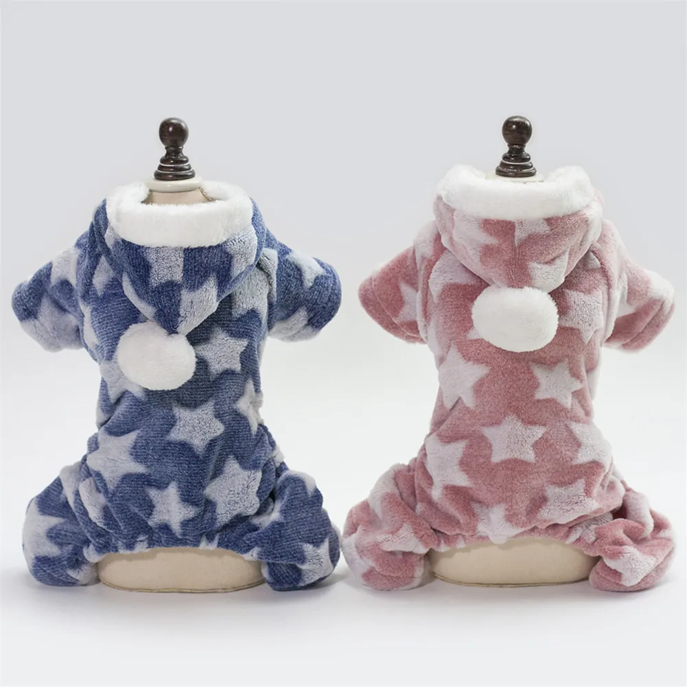 Warm Soft Fleece Pet Dog Cat Clothes Star Print Puppy Dog Costumes Winter Clothing For Small Medium Dogs Chihuahua Yorkie Outfit