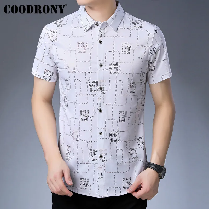 COODRONY الأعمال عارضة قمصان صالح سليم Camisa الغمد 2019 الصيف بارد قمصان قصيرة الأكمام قميص أزياء منقوشة قميص الرجال S96026