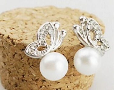 

hot sell new - free shipping 1379 New fashion women elegant pearl earrings butterfly earrings