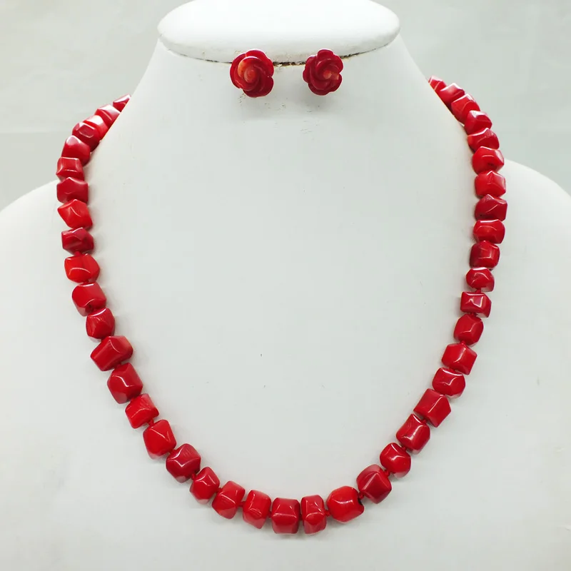 Professional women jewelry 8MM red sea coral necklace earringin