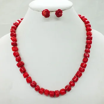 

Professional women jewelry 8MM red sea coral necklace earring