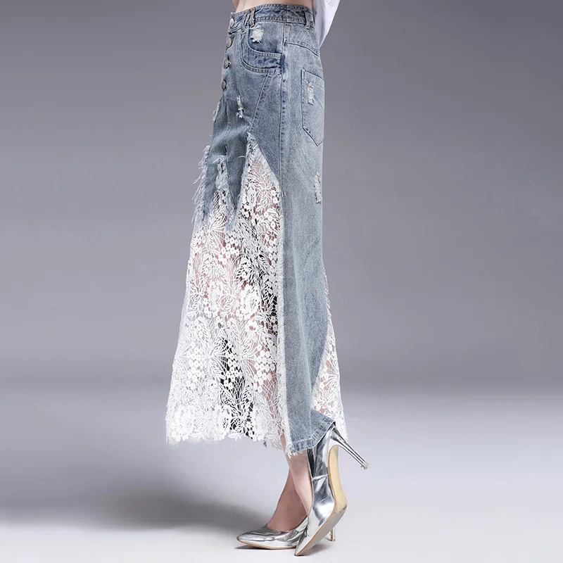Jeans A Vita Alta moda Gonna Sexy Scavano Fuori Pizzo Floreale Bianco e  Denim Skirt Mermaid Gonne Lunghe Per Le Donne saia jupe longue|skirt  mermaid|fashion long skirtlong fashion skirts - AliExpress