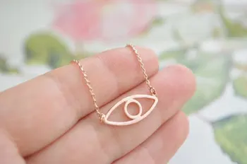 

5PCS Line Turkish Evil Eye Necklace Hollow Open Fortunate Devil Eye Necklace Simple Minimalist Geometry Oval Chain Necklaces