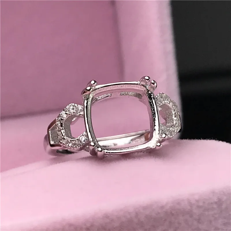 Square fat shape rings basis S925 silver ring base shank prong setting stone inlaid jewelry fashion DIY women nice