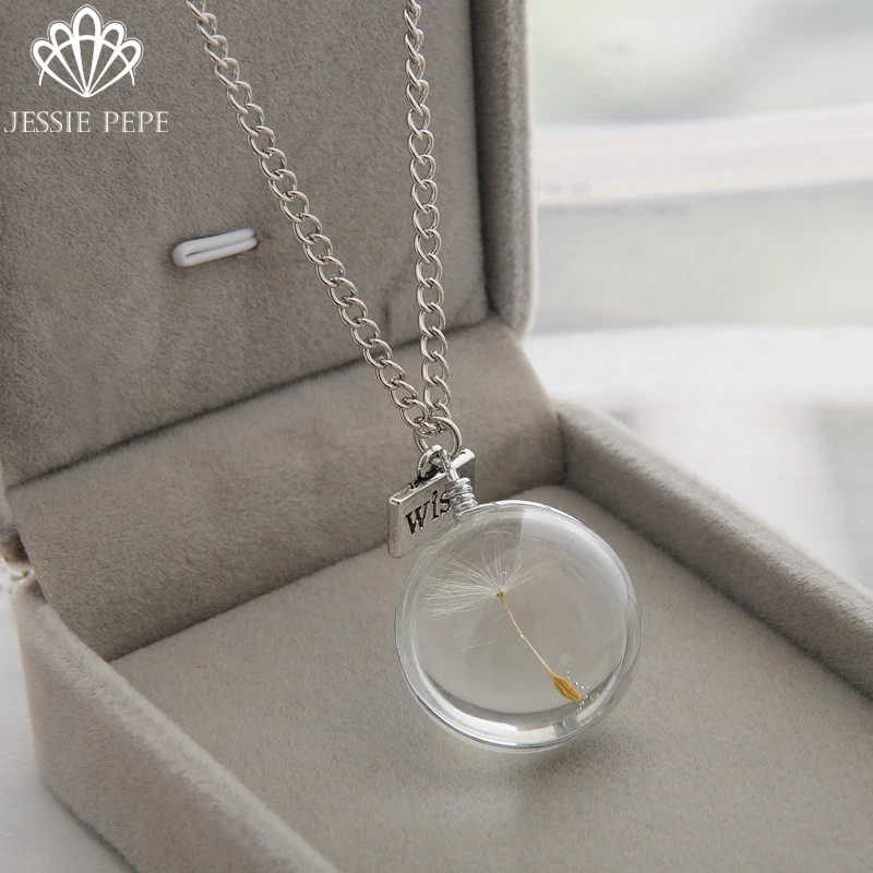 

Jessiepepe fashion Necklaces Wish Real Dandelion Crystal Necklace Glass Round Pendants Necklace For Women#NN004