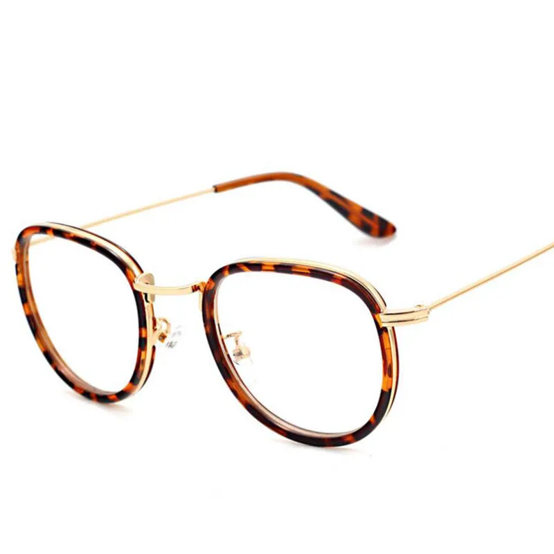

Newly designed women's glasses optically metal frame leopard print clear lens glass glasses golden square glasses men UV400