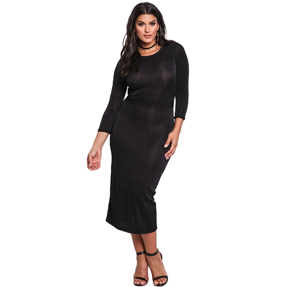 Near plus size black sheath midi dress shirts long sleeved