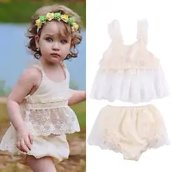 Pudcoco/Коллекция 2018 года, Одежда для новорожденных девочек белый кружевной топ с цветочным принтом, жилет + трусы летние костюмы для детей от 0