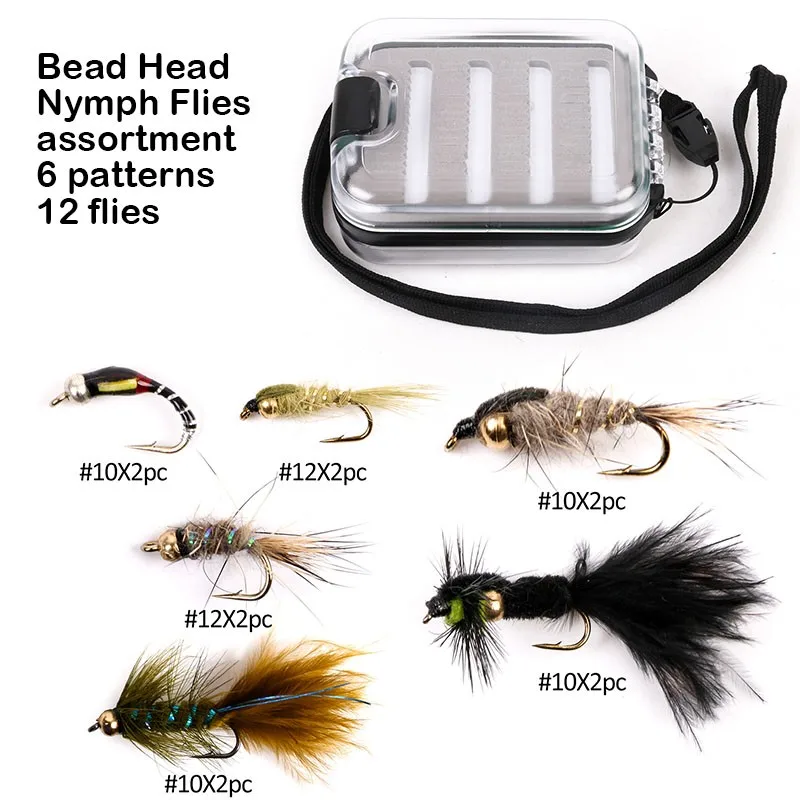 bead head nymph flies assortment 6 patterns 12 flies