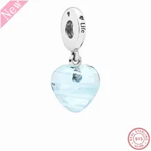 Выгравированные 'жизнь' синяя лента сердце болтаются муранского стекла бусины для самостоятельного изготовления ювелирных изделий Fit PANDORA Подвески Серебро 925 FL723B
