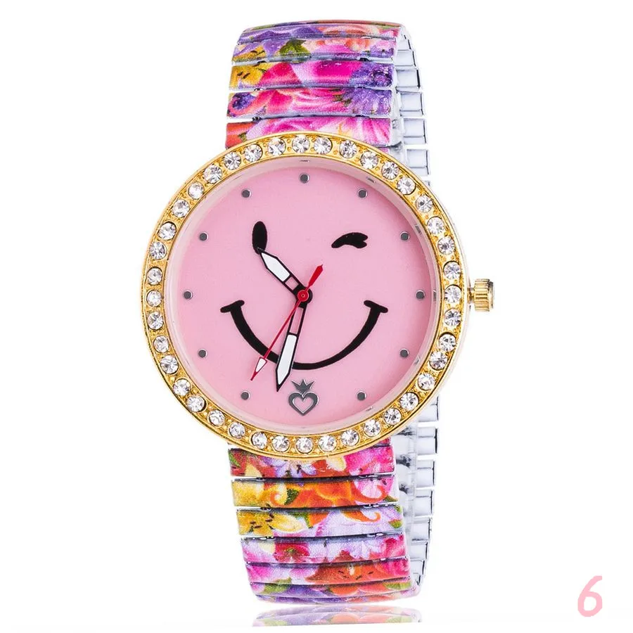 Эластичные часы с цветочным принтом для женщин, модные красивые часы с цветочным принтом из нержавеющей стали, повседневные женские наручные часы, reloj mujer - Цвет: 6